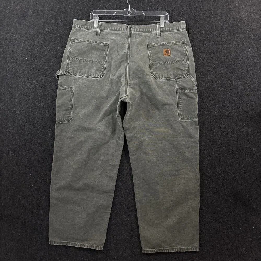 Carhartt Carpenter Pants Men's 38x29 Green Duck Canvas Relaxed Fit Dungaree